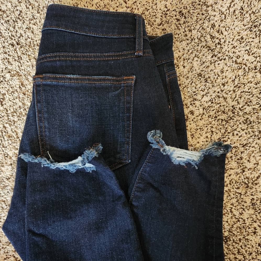 LOFT curvy skinny dark wash with destroyed hem - Picture 8 of 8